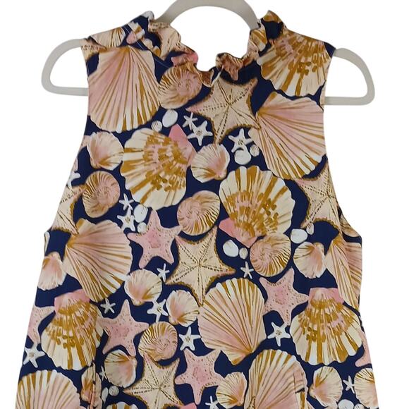 Tyler Boe SZ L Stella Seashells Mini Dress Sleeveless Ruffle Neck Back Tie - Picture 4 of 8